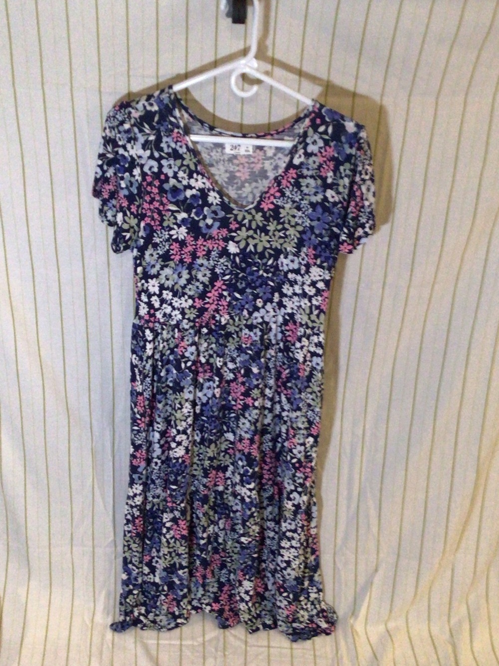 Maurices Navy Floral Midi Dress with Pink and White Accents